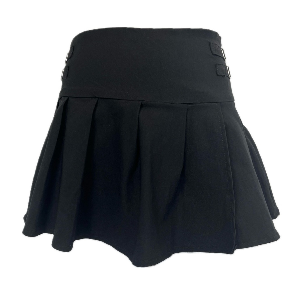 Aeropostale Pleated Buckle Black Mini Skirt Size M Punk Academia Edgy Y2K Goth